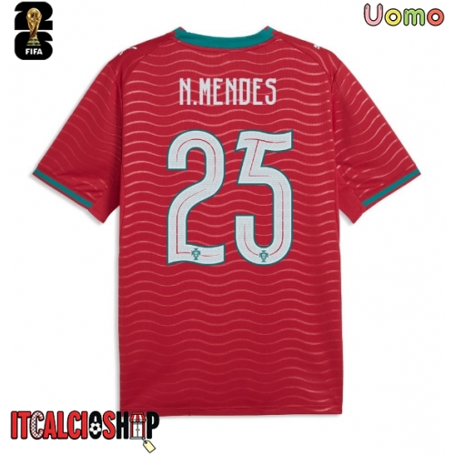 Portogallo Nuno Mendes #25 Prima Maglia Mondiali 2026 Manica Corta